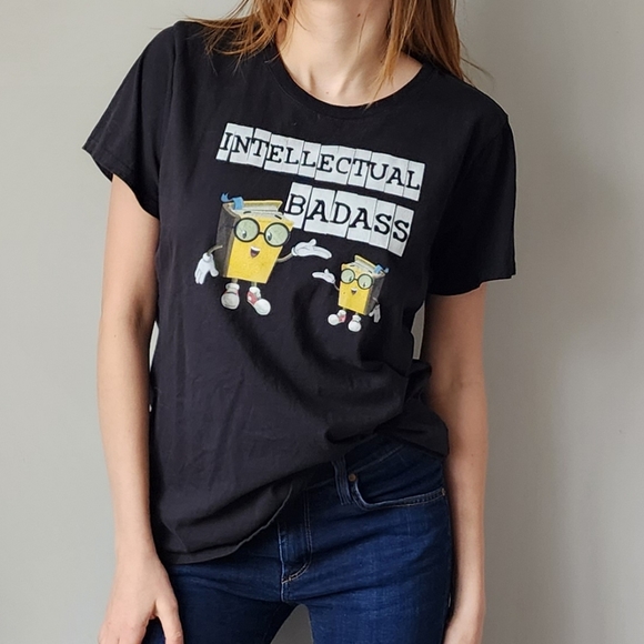Intellectual Badass Black T Shirt L Book Worm Nerd Geek - Picture 1 of 10